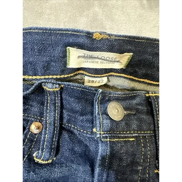 AE77 The Loose Japanese Selvedge Jeans Men’s 28x32 Dark Wash Button Fly Denim - Picture 5 of 10